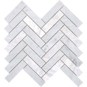 Marble herringbone tile pattern for bathroom or kitchen backsplash, perfect for home renovation and remodeling projects. Durable and stylish natural stone tile for interior design.