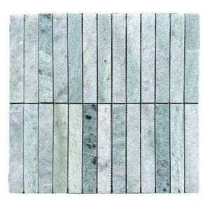 Natural marble tile mosaic in shades of green and gray, ideal for bathroom and kitchen backsplashes or flooring. Durable, elegant stone suitable for residential and commercial renovations.