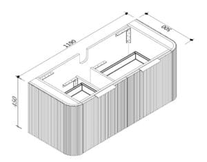 Intermediate size bathroom vanity cabinet with modern vertical slat design on exterior, ideal for contemporary Australian homes, measuring 1190mm x 500mm x 450mm, double compartment for storage.