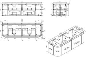 Custom industrial kitchen cabinetry technical drawing for builders and contractors, showcasing detailed measurements and design plans for efficient workspace solutions.