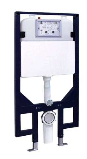 Flexible in-wall toilet cistern frame for easy installation and hidden plumbing, compatible with modern dual flush toilets for efficient water use.