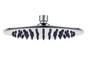 Showerhead with adjustable spray nozzles, chrome finish, modern bathroom fixture, water-saving design, suitable for home renovation and plumbing upgrades.