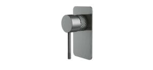 Chrome wall-mounted door latch handle with ergonomic design for home improvement and hardware supplies.