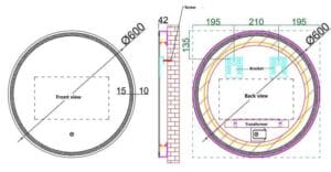 1. Detailed technical drawing of a circular transformer foundation with precise measurements and structural components for construction projects.