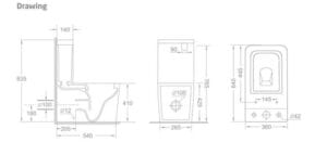 Toilet plumbing fixture technical drawing with dimensions, suitable for bathroom renovation and plumbing supplies from Builders Warehouse Online.