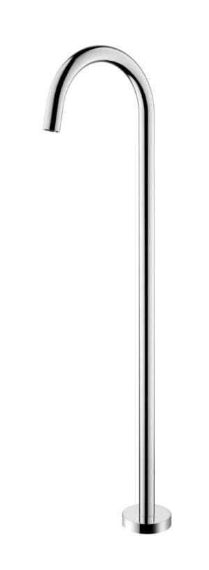 Polished chrome freestanding kitchen or bathroom tap with high arch spout, modern design, and sleek finish, suitable for contemporary home renovation projects.