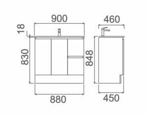 Solid bathroom vanity cabinet with sink countertop, detailed dimensions, modern design, suitable for home renovation projects. Perfect for upgrading your bathroom storage and style.