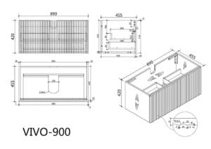 High-quality bathroom vanity cabinet technical drawing with dimensions and design details.