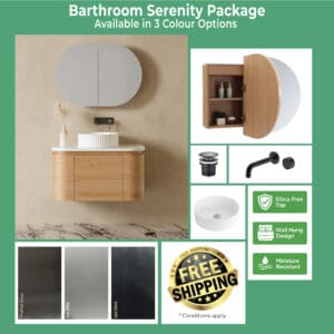 Bathroom Serenity Package wall hung vanity mirror cabinet and basin bundle with MILAN vanity
