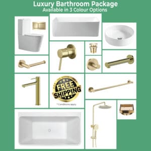 Luxury Bathroom Package complete modern bathroom bundle with bath, basin, shower rail and tapware