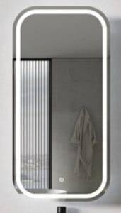 Mirror with modern LED lighting for bathroom or bedroom decor, featuring sleek design and high-quality materials from Builders Warehouse Online.