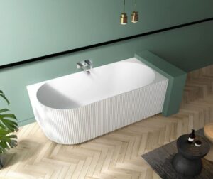 PIAZA Corner Right Hand Free Standing Bath Tub 1485mm - Gloss White