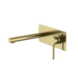 Bronze wall-mounted kitchen faucet with modern design, single handle for easy control, and durable construction for residential or commercial use. Perfect for contemporary kitchens.