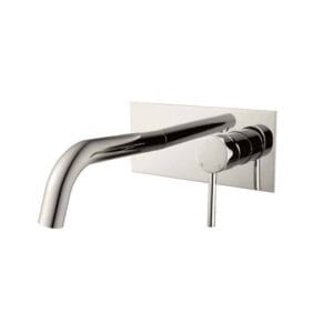 Chrome wall-mounted kitchen tap with single lever control, modern design, and durable construction for kitchen renovations. Perfect for contemporary kitchen setups.