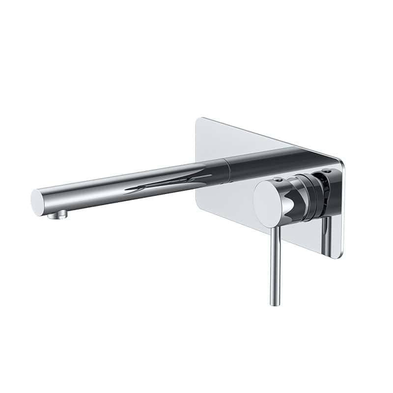 Chrome wall-mounted kitchen faucet with adjustable temperature control and modern design.
