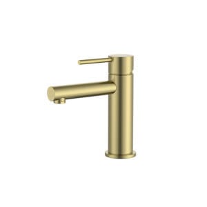 Brushed gold modern kitchen sink mixer tap for bathroom or kitchen renovation. Durable, stylish, easy to install plumbing fixture for contemporary homes. Perfect for updating your space with a sleek design.