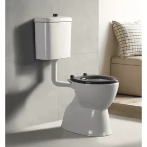 Toilet with water tank, modern bathroom porcelain toilet, compact and sleek design, ideal for home renovation, bathroom fixtures, Builders Warehouse Online.