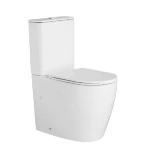Toilet with dual-flush system, modern white ceramic toilet for bathroom renovation, water-saving, and easy to clean. Suitable for residential or commercial bathroom installations.