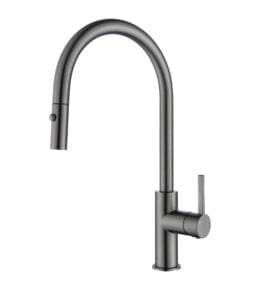 Brushed nickel kitchen faucet, modern single-handle sink tap, high arc kitchen mixer tap, durable and stylish kitchen plumbing fixture, builders warehouse online.