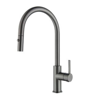 Brushed nickel kitchen faucet, modern single-handle sink tap, high arc kitchen mixer tap, durable and stylish kitchen plumbing fixture, builders warehouse online.