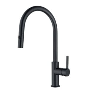 High-quality matte black kitchen tap with single lever and curved spout, suitable for modern kitchen sinks, durable and stylish fixture for home renovation projects.