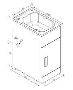Stainless steel sink cabinet, 50cm wide, compact bathroom or kitchen vanity unit with integrated plumbing and storage. ideal for home renovation projects or commercial use.