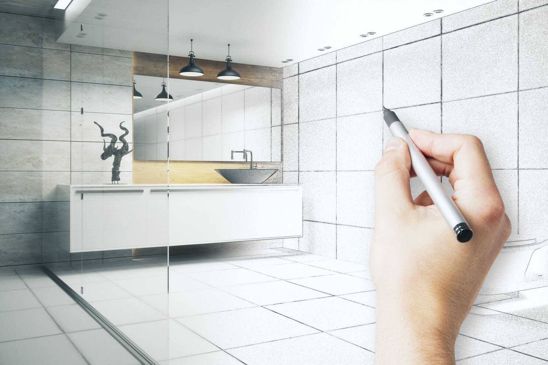 Modern bathroom mirror with tiled wall, contemporary sink, and ceiling lights, showcasing bathroom renovation ideas and quality tile installations from Builders Warehouse Online.