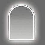 Illuminated mirror with LED lighting, modern bathroom decor, and sleek design for home renovation.