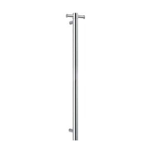 Stainless steel shower curtain rod with adjustable length and wall mounts for bathroom renovation.