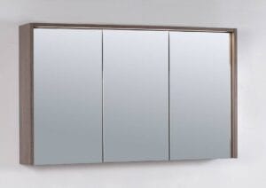 Benefits of a Mirror Cabinet – Style Meets Function 1 Mirror bathroom cabinet with wooden frame, modern design, wall-mounted storage solution for bathroom organization.