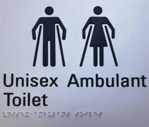 AS 1428.1 Accessibility Compliance: Essential Guide 8 Unisex ambulant toilet sign with male and female icons for accessible public restroom facilities.
