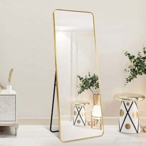 Modern Rounded Full Length Mirror 100x200cm Gold Frame Freestanding Rectangular Mirror