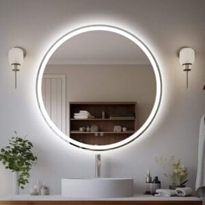 Round LED Mirror 90cm Frosted Defogger Dimmable 25mm Strip