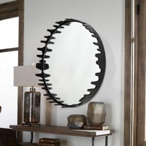 Black Round Wall Mirror 46cm Amaz Ultra Decorative Iron Frame for Modern Interiors