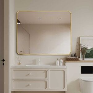 Gold Framed Rounded Edge Wall Mirror Modern Rectangular 100cm x 80cm