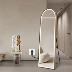 Full Length Arched LED Mirror 180cm x 80cm Freestanding Wall Mounted Gold Frame Dimmable
