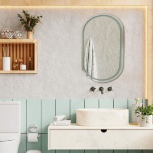 Star Frameless Oval LED Mirror Black Strip 90cm x 50cm Dimmable Touch Sensor Bathroom Wall Mirror