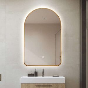Arched LED Wall Mirror 130cm x 70cm Gold Bevel Frame Backlit Dimmable Defogger