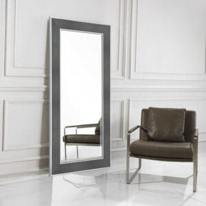 Full Length Stainless Steel Mirror with Grey Leather Frame 183cm x 89cm Wall Mounted Floor Standing