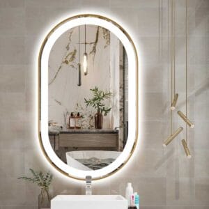 Gold Oval LED Bathroom 130cm x 70cm Frosted Edge Defogger Dimmable Wall Mirror