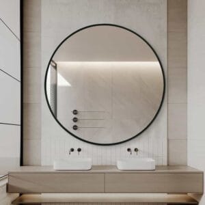 Modern Round Wall Mirror 120cm Black Aluminium Frame
