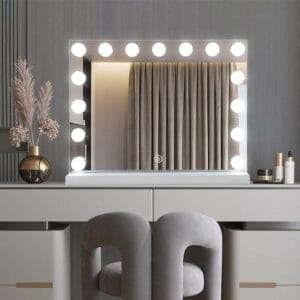 Rectangular Hollywood LED Makeup Mirror 46cm x 58cm Frontlit Touch Sensor Vanity Tabletop Beauty Mirror