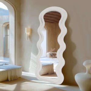 Modern Arched Wavy Velvet Full Length Mirror 160cm x 60cm White Wall Mirror