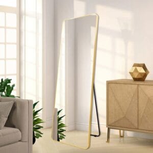 Full Length Freestanding Mirror 40cm x 150cm Gold Rounded Edge Dressing Mirror