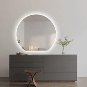 Modern Crescent Moon Wall LED Mirror 63cm x 70cm Backlit Frameless