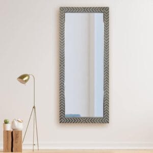 Zebra Fishbone Full Height Mirror 183cm x 76cm Brown Grey Wall Mount MDF Frame