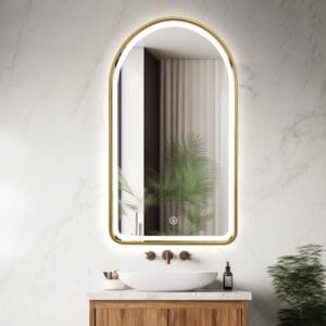 Arched LED Gold Frame Wall Mirror 100cm x 75cm Frosted Defogger Dimmable Vanity