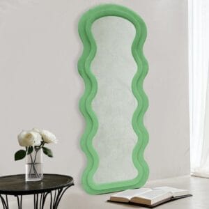 Modern Arched Wavy Velvet Full Length Mirror 160cm x 60cm Green Wall Mirror
