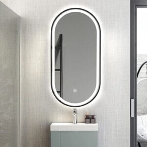 Black Oval LED Bathroom 90cm x 45cm Frosted Edge Defogger Dimmable Vanity Wall Mirror