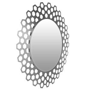 Round Decor Mirror 91cm Metal Frame Brushed Silver
